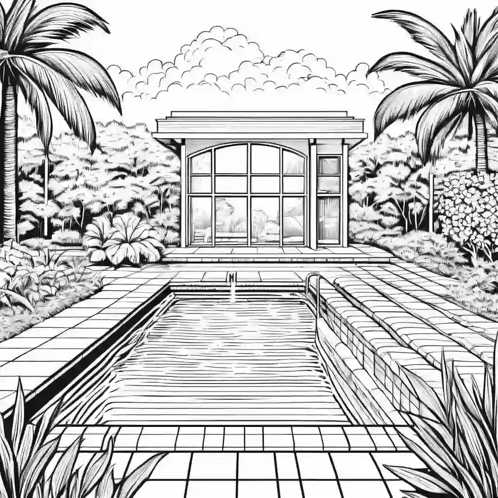 Swimming Pool in Summer coloring pages